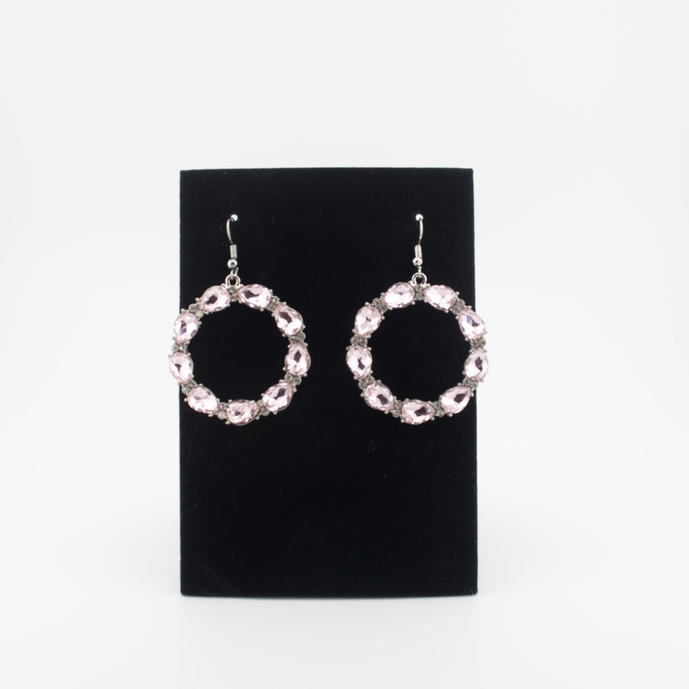 Paparazzi Earrings Ring Around the Rhinestone Pink Dangle Hoop New